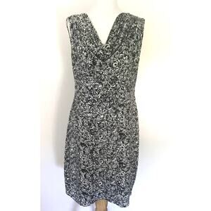 London Times Black / White Abstract Draped Neck Floral Sheath Dress Women Sz 12